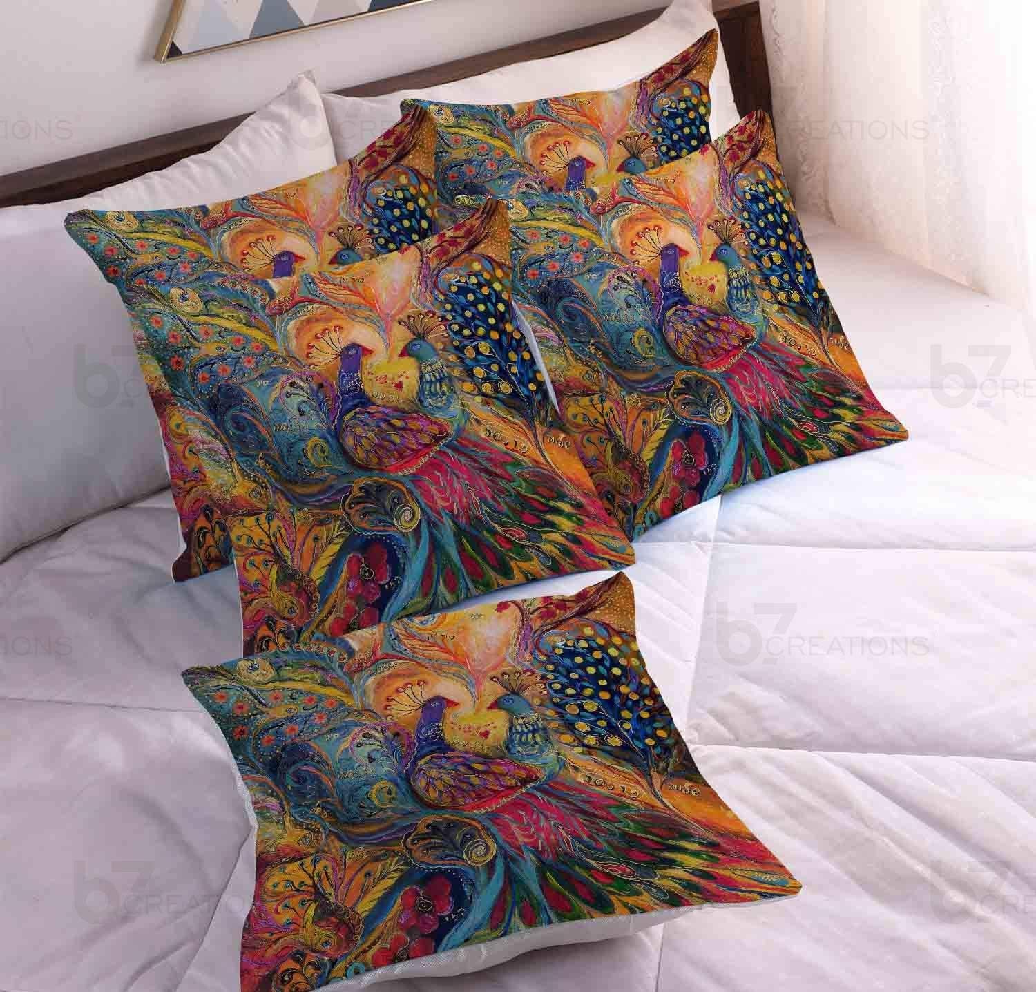 b7 CREATIONS Designer Cushion Cover (Poly Canvas Fabric);Size : 16 x 16 Inch - Set of 5 Pcs