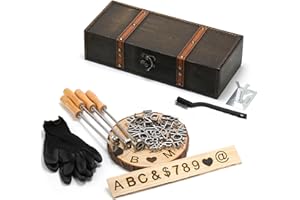 AIMOADO 1 Inch 44 Pcs Branding Iron for Wood Leather Hats, Alphabet A-Z Number 0-9 & 8 Symbols, Wood Branding Iron Kit Personalized for Woodworking Crafting Steak Bread Marking (Iron)