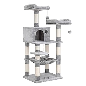 FEANDREA 58 inches Multi-Level Cat Tree with Sisal-Covered Scratching Posts, Plush Perches, Hammock and Condo, Cat Tower Furniture - for Kittens, Cats and Pets