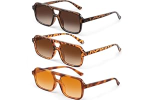 kunchu Retro Square Sunglasses for Womens Men - Trendy Vintage Aviator Sun Glasses UV400 Protection