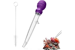 U-Taste Aquarium Pipette Cleaner: 1.5oz Coral Feeder for Fish Tank Cleaning, Manual Feeding Tube, Food Grade Siphon Dropper, Waste Remover with Strong Suction & Stand & Brush (11.98in, Purple)