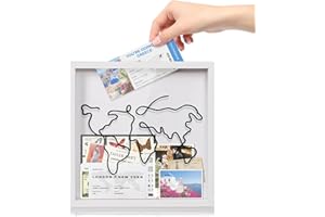 DEKORESYON Adventure Archive Box, 12 Inch Travel Shadow Box with Slot, Memorial Shadow Photo Storage Box, Travel Memory Box Display Case for Keepsakes Ticket Storage(White, 12x12)