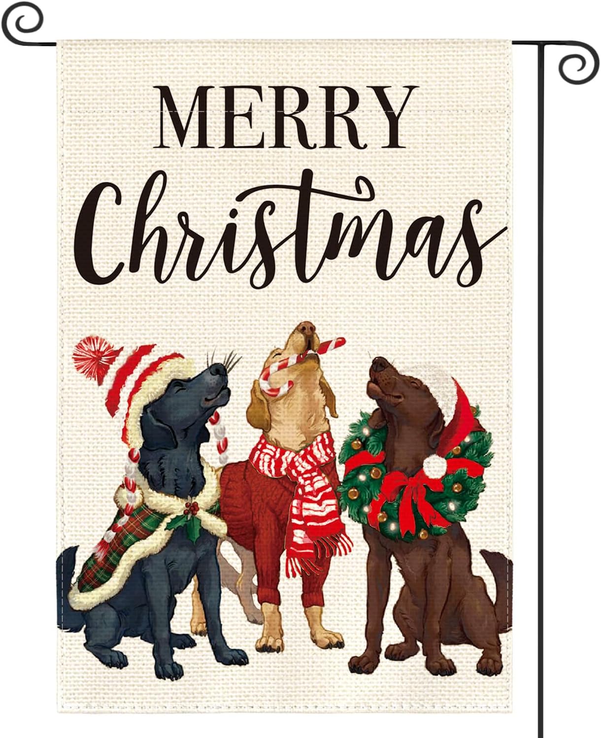 Flags - AVOIN colorlife Merry Christmas Hat Wreath Dog Garden Flag 12x18 Inch Double Sided, Xmas Winter Holiday Yard Outdoor Decorative Flag