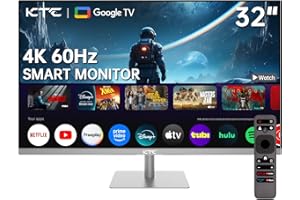 KTC 32 Inch 4K Smart Monitor with Google TV System UHD 3440x2560P Hey Google Voice Remote Netflix Licensed Dolby Audio HDR KVM Technology WiFi Bluetooth 65W PD Type C Fast Charger VESA Support