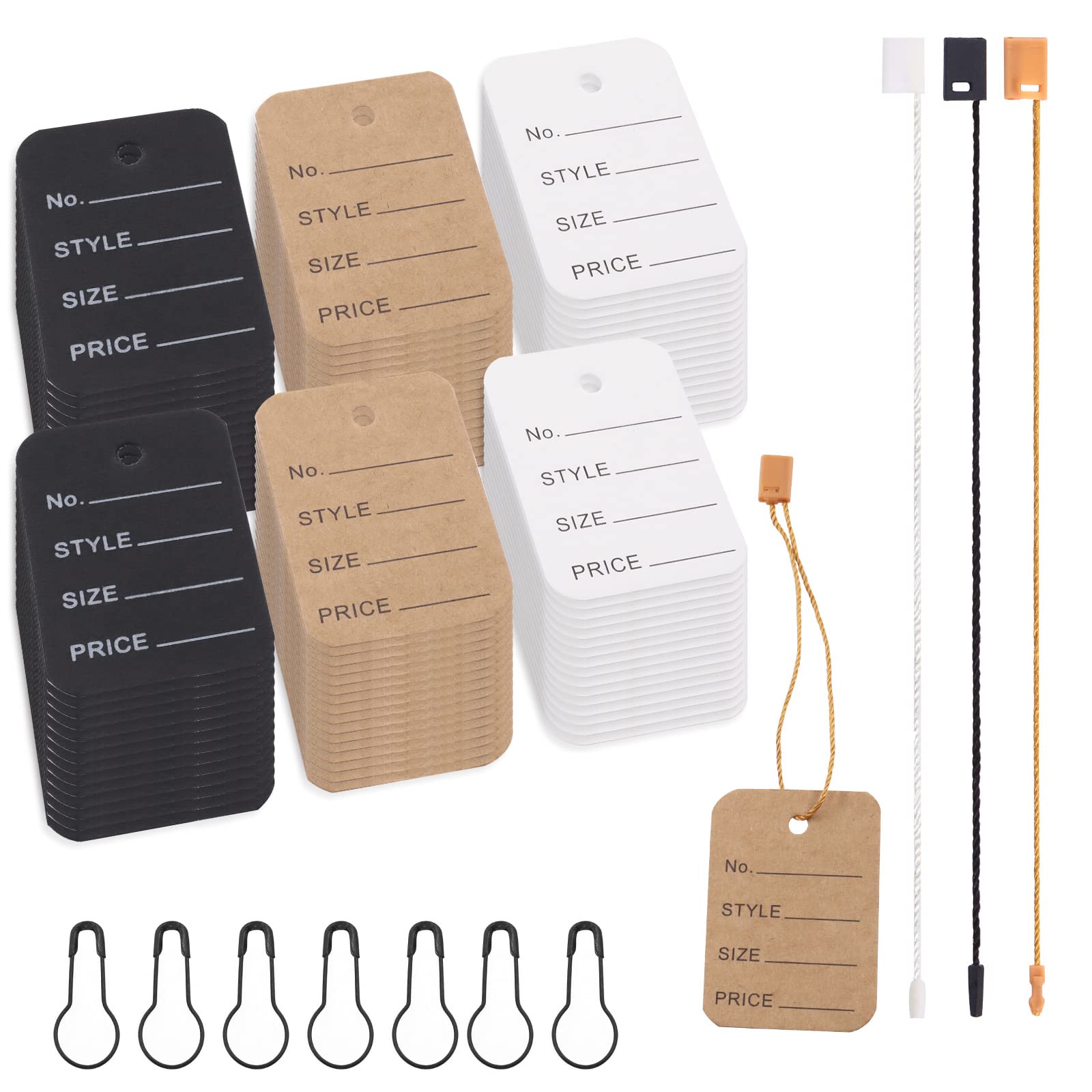 Glarks 1700Pcs Price Tag Kit - 3.5cm x 5cm Marking Labels With Hang Strings and Metal Gourd Pins - 3 Colors Blank Paper Display Tags for Clothes and Clothing
