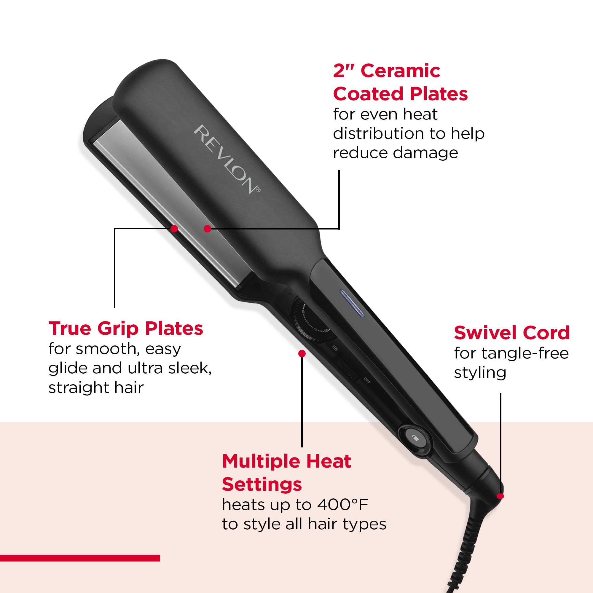 REVLON Smooth and Straight Ceramic Flat Iron | Fast Results, Smooth Styles (2 in)