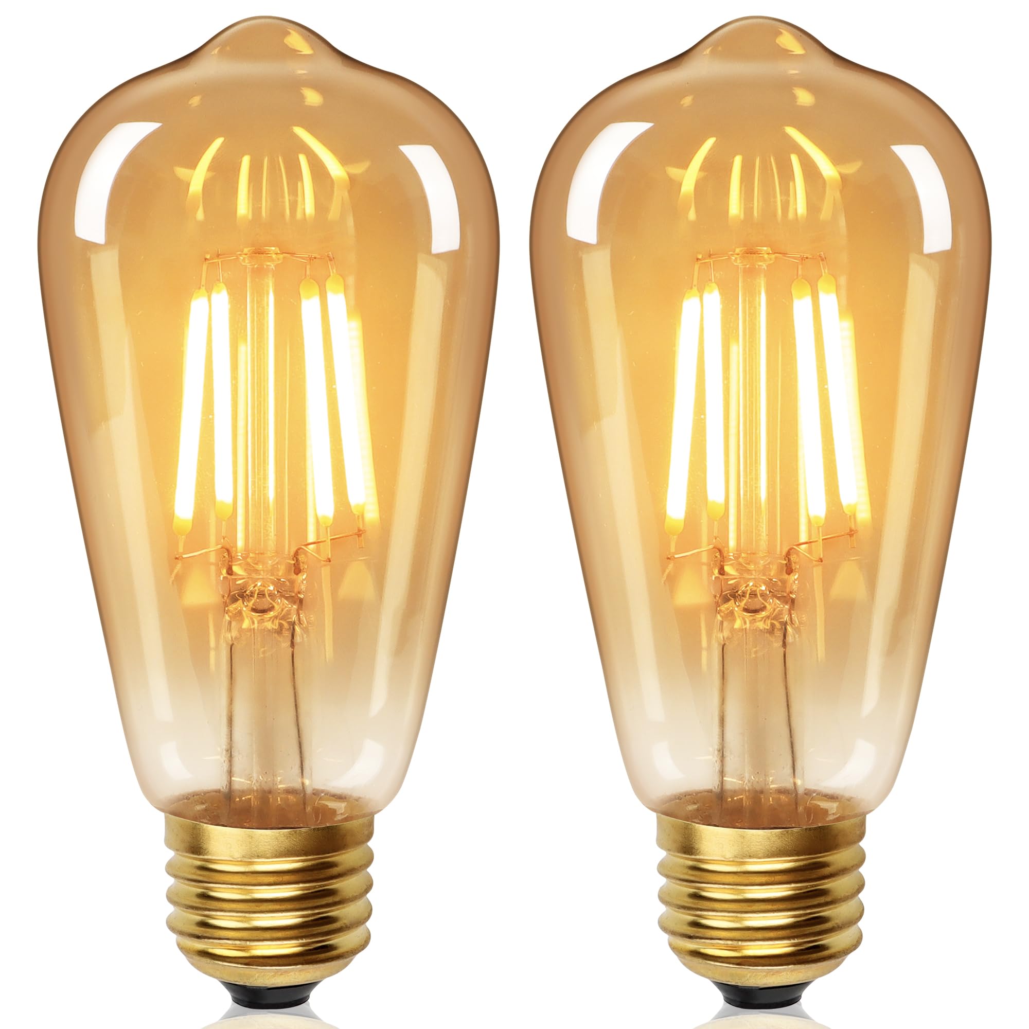 YUNRRD Vintage Light Bulb E27 Screw LED Edison Bulb ST64,4W Equivalent to 40 Watt,Retro Amber Warm Glass Screw Lamp,2700K Warm White,Non-dimmable,LED Filament Lamp Squirrel Cage,Pack of 2 — image 1