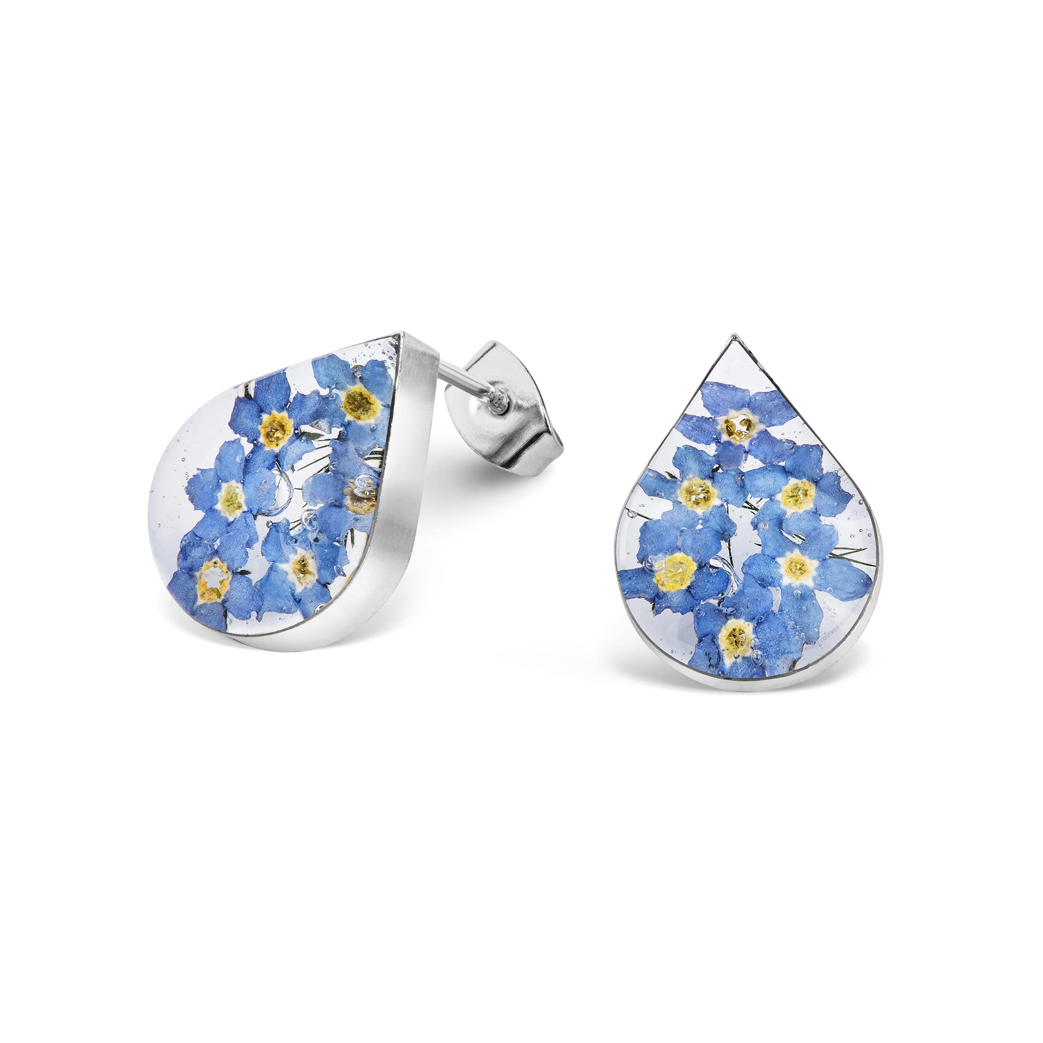 Sterling Silver Small Tear Drop Stud Earrings Made With Real Forget Me Nots …