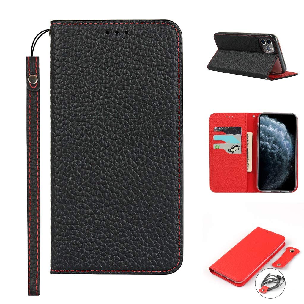 Copmob iPhone 11 Pro Case,Genuine Leather Flip Wallet Case,[3 Card Holders][Magnetic][RFID-Blocking],Protective Phone Case Cover for iPhone 11 Pro - Black — image 1