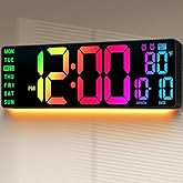 16.5" Large Digital Wall Clock RGB LED Display for Classroom with Remote | 11 RGB Color Options, Auto DST, Temp &amp; Date Display, Large Easy-Read Numbers, Classroom, Office, Gym &amp; Home, Senior Friendly