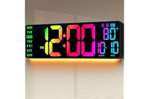 ANSOPER 16.5" Large Digital Wall Clock: 11 RGB Colors Wall Mount Decor Clock for Living Room Bedroom Office Classroom, House Warming Gifts New Home Decor, Christmas Birthday Gifts for Men Women Black