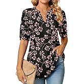 Anyally Womens Summer/Spring Puff Short Sleeve Tops Dressy Casual V-Neck T-Shirts Cute Blouse for Work