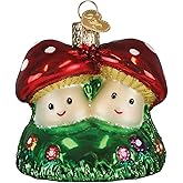 Old World Christmas Happy Mushrooms Glass Blown Ornament for Christmas Tree, Handcrafted Holiday Decoration, Nature Collection