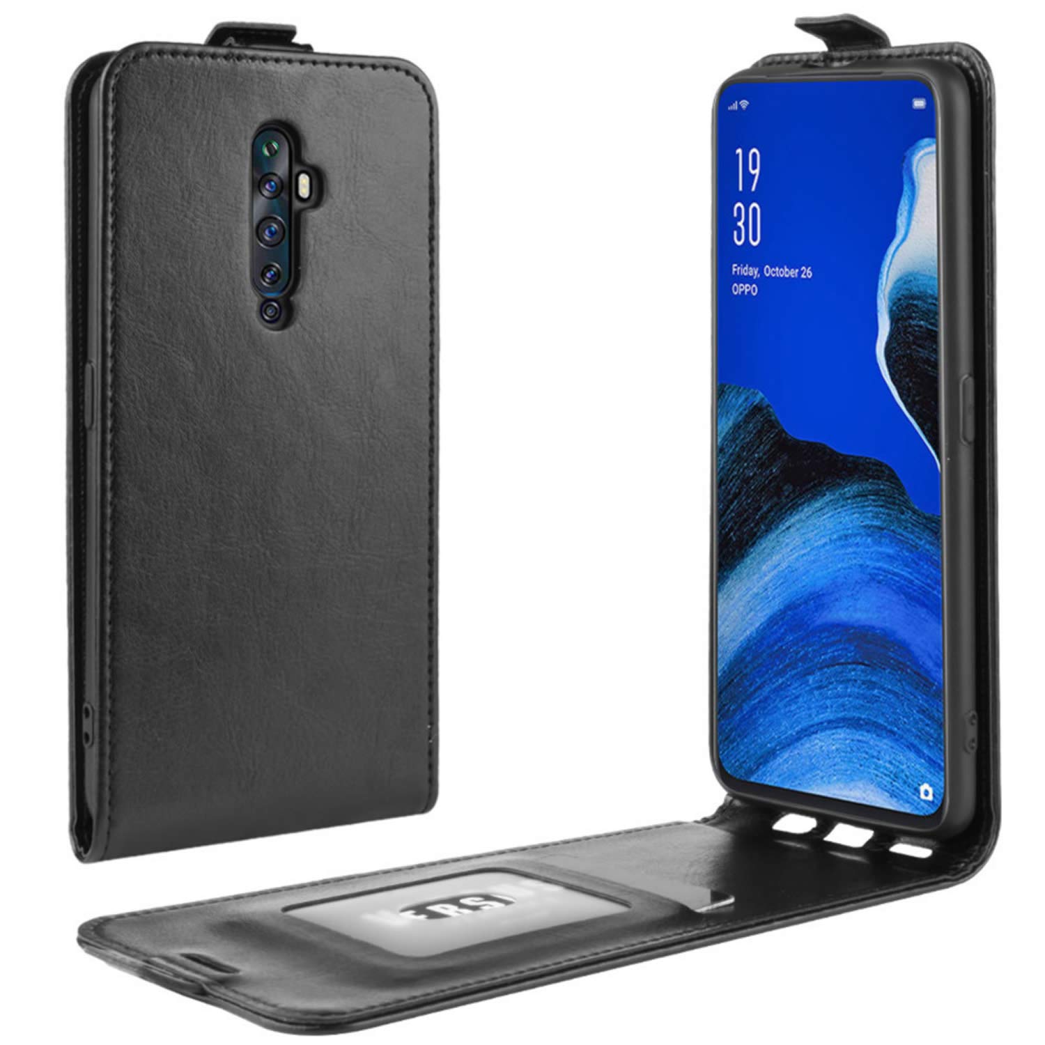HualuBro Oppo Reno2 Z Case, Premium PU Leather Wallet Flip Folio Shockproof Phone Case Cover with Magnetic Closure for Oppo Reno2 Z / Reno2 F/Reno 2Z / Reno 2F (Black)