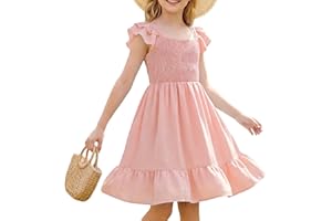 JiAmy Girls Dress Summer Ruffle Short Sleeve A Line Dresses with Pocket Kids Casual Tiered Swing Sundress for 5-13 Years