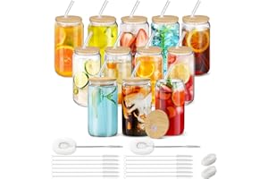 Iced Coffee Cup,Cafultgo Glass Cups 16OZ Beer Glasses 12 Pack Smoothie Cup Tumbler Clear Glass Cup Ideal for Cocktail Whiskey