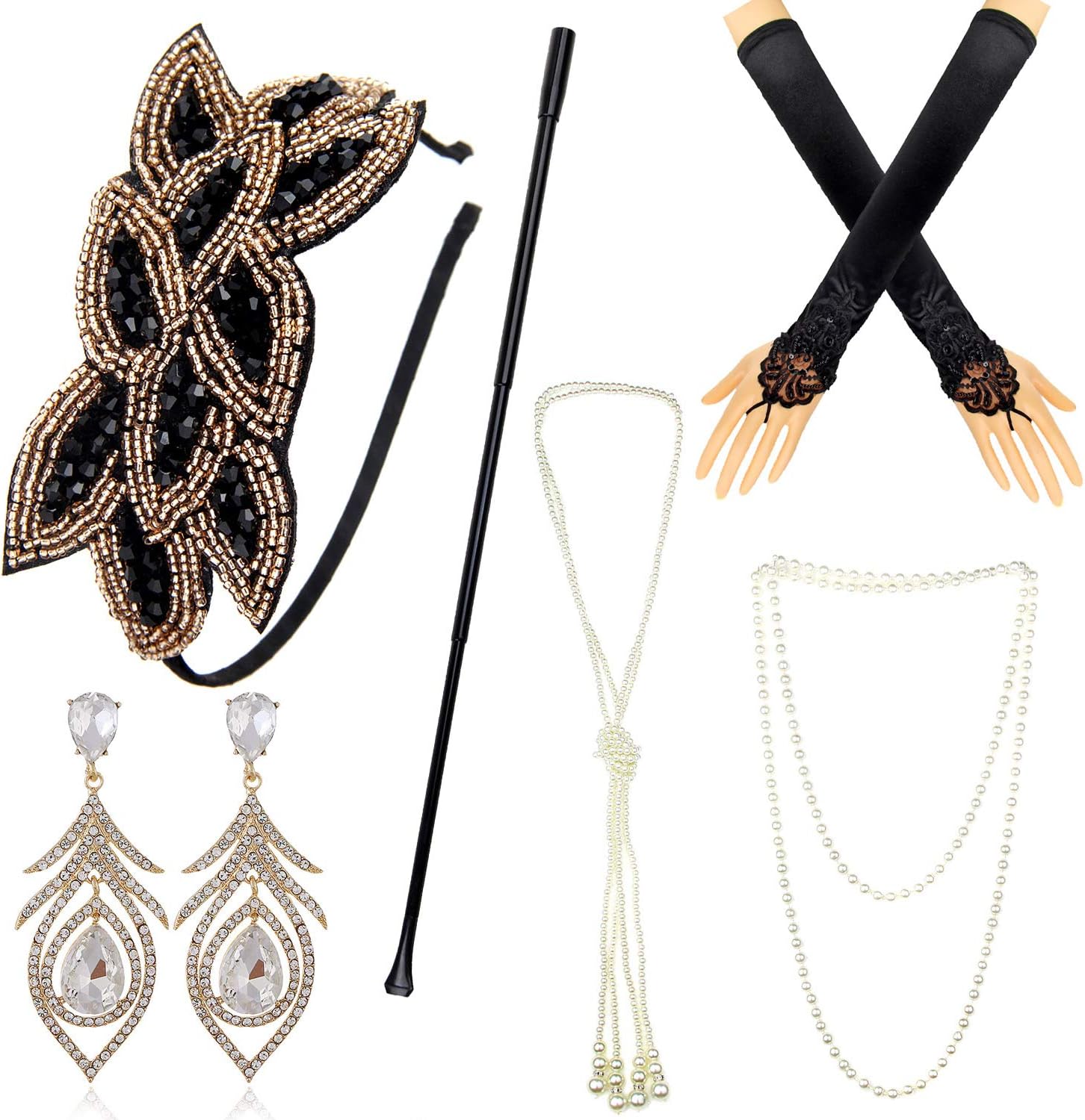 BundleMall 1920s Accessories Themed Costume Mardi Gras Party Prop Additions To Flapper Dress (set 30)