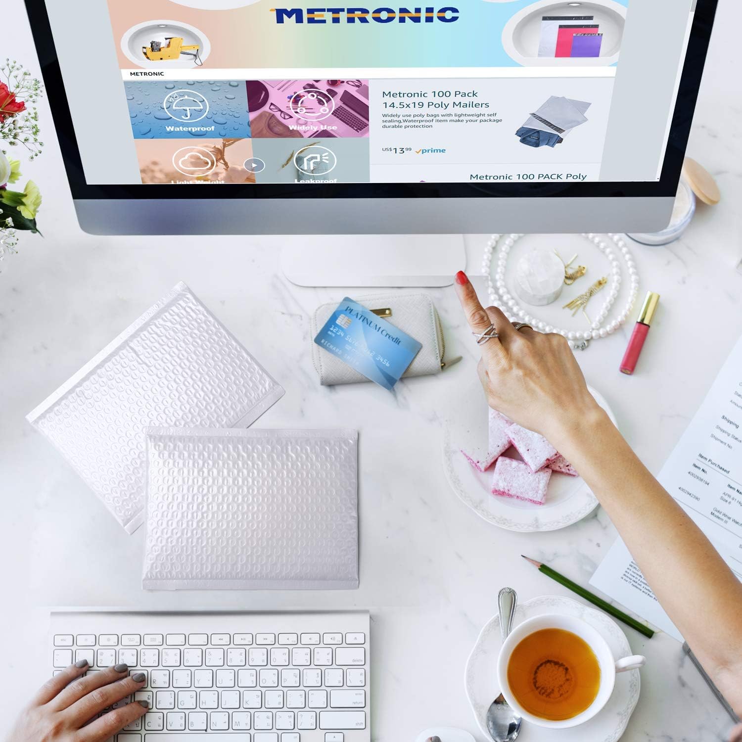 Metronic 50Pcs Poly Bubble Mailers, 6X10 Inch Padded Envelopes Bulk #0, Bubble Lined Wrap Polymailer Bags for Shipping/ Packaging/ Mailing Self Seal -White : Office Products
