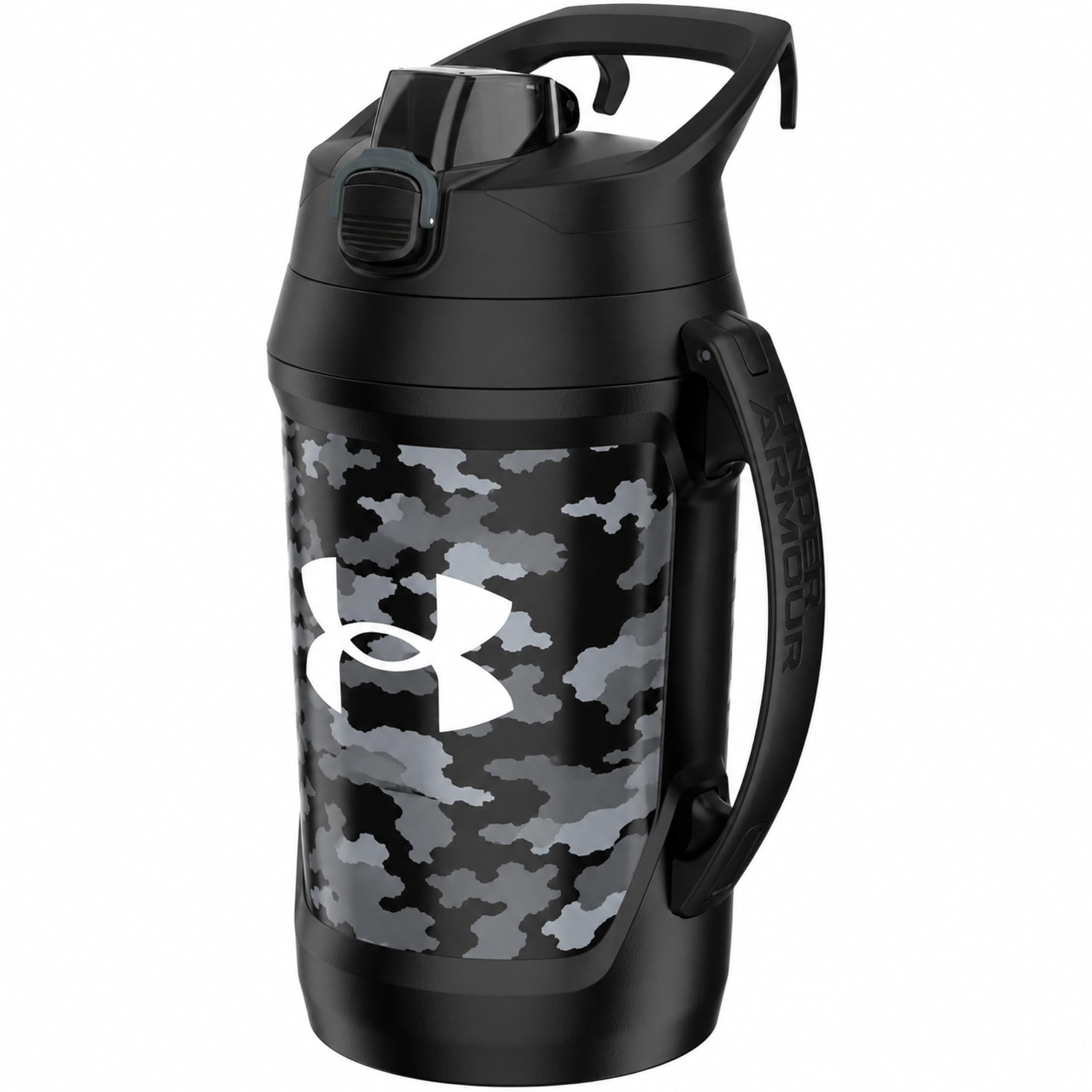 Under Armour Insulated Water Bottle with Handle & Fence Hook, Half Gallon Sports Water Jug, Leak-Resistant & BPA-Free for Baseball, Football & Gym - Black Woodland, 64oz