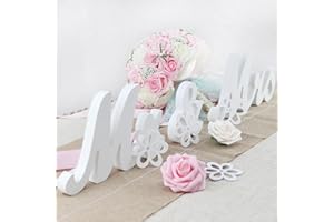 Mr & Mrs Signs Freestanding Letters - Rustic Wedding Decoration for Anniversary & Showers (White W/flower pads)