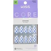 Kiss Core, Press On Nails, Nail glue included, 'Credit', Blue, Medium Size, Almond Shape, Includes 32 Nails, 2g Glue, 1 Manicure Stick, 1 Mini File