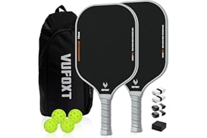 VUFOXT Pickleball Paddles Set of 2, Lightweight Raw Carbon and Glass Fiber Surface Pickleball Racket Set with 14mm PP Honeycomb Core, USAPA Compliant, 4 Pickle Balls, 4 Tapes, 1Bag, 1 Paddle Cleaner