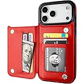 ONETOP Compatible with iPhone 17 Pro Max Wallet Case with Card Holder, PU Leather Kickstand Card Slots Case, Double Magnetic Clasp and Durable Shockproof Cover 6.9 Inch (Red)