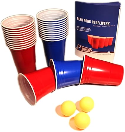 Red & Blue BeerCups Party Pack - Rote & Blaue Becher für Party & Beer Pong inkl. Bälle und Regelwerk (25 Rote & 25 Blaue Bech