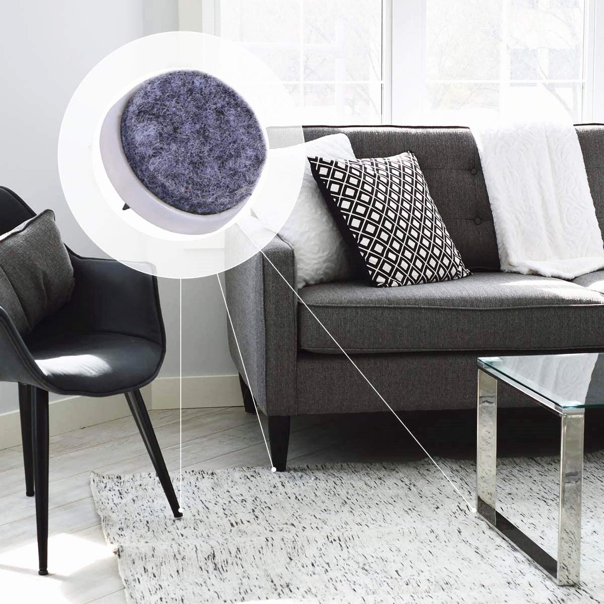 Wifehelper 20pcs Nail-on Furniture Table Chair Floor Protectors Leg Felt Pad Slide 24mm Dia, Nail-on Heavy Duty Felt Pads for Wood Furniture and Hard Floor Surfaces 2 Colors(White)