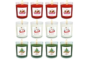 BERYSCEN Christmas Scented Glass Votive Candle Set - 12 Pack, Holiday Fragrances: Apple & Cinnamon, Vanilla Cake, and Cedar - Festive Decor Candles for Home Parties Gifts