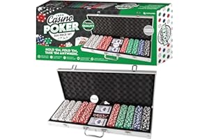 Tradeopia Casino Style Poker Chips Set with Aluminium Storage Case, Included Items - 1 Dealer Chip, 2 Playing Cards Deck, 5 Red Dice, Ideal Gifts for Poker Players (500 Numbered Chips - Silver)