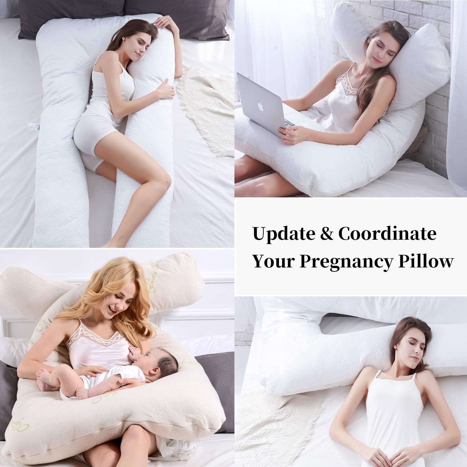 TILLYOU Large Zipper Personalized Pregnancy Pillo Cover, 100% Egyptian Cotton Fully Body Maternity Replacement Pilllowcase, Soft Breathable, Fit Standard U Shaped Pillow, Pink: Kitchen & Dining