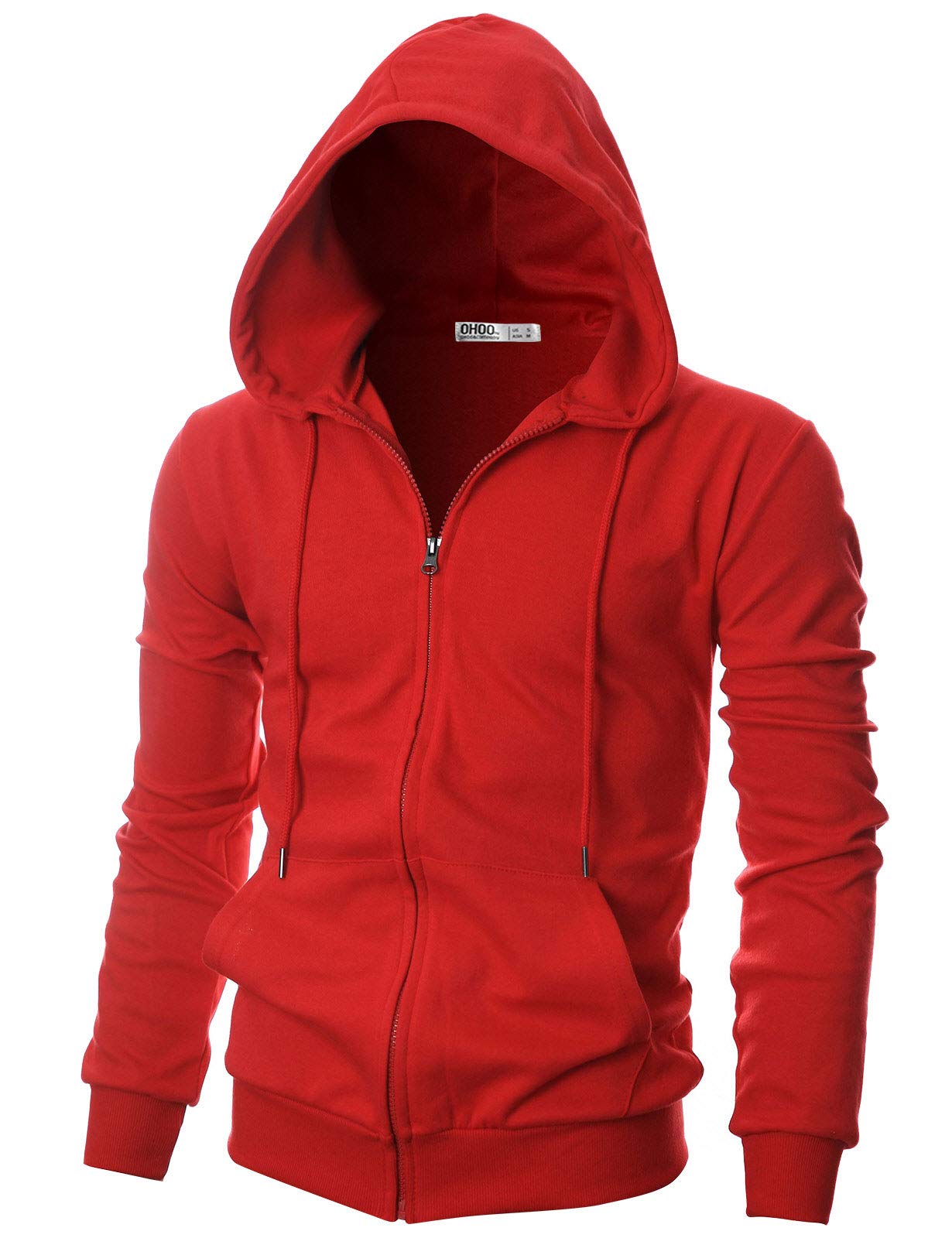 Ohoo Mens Slim Fit Zip Up Hoodie with Pockets