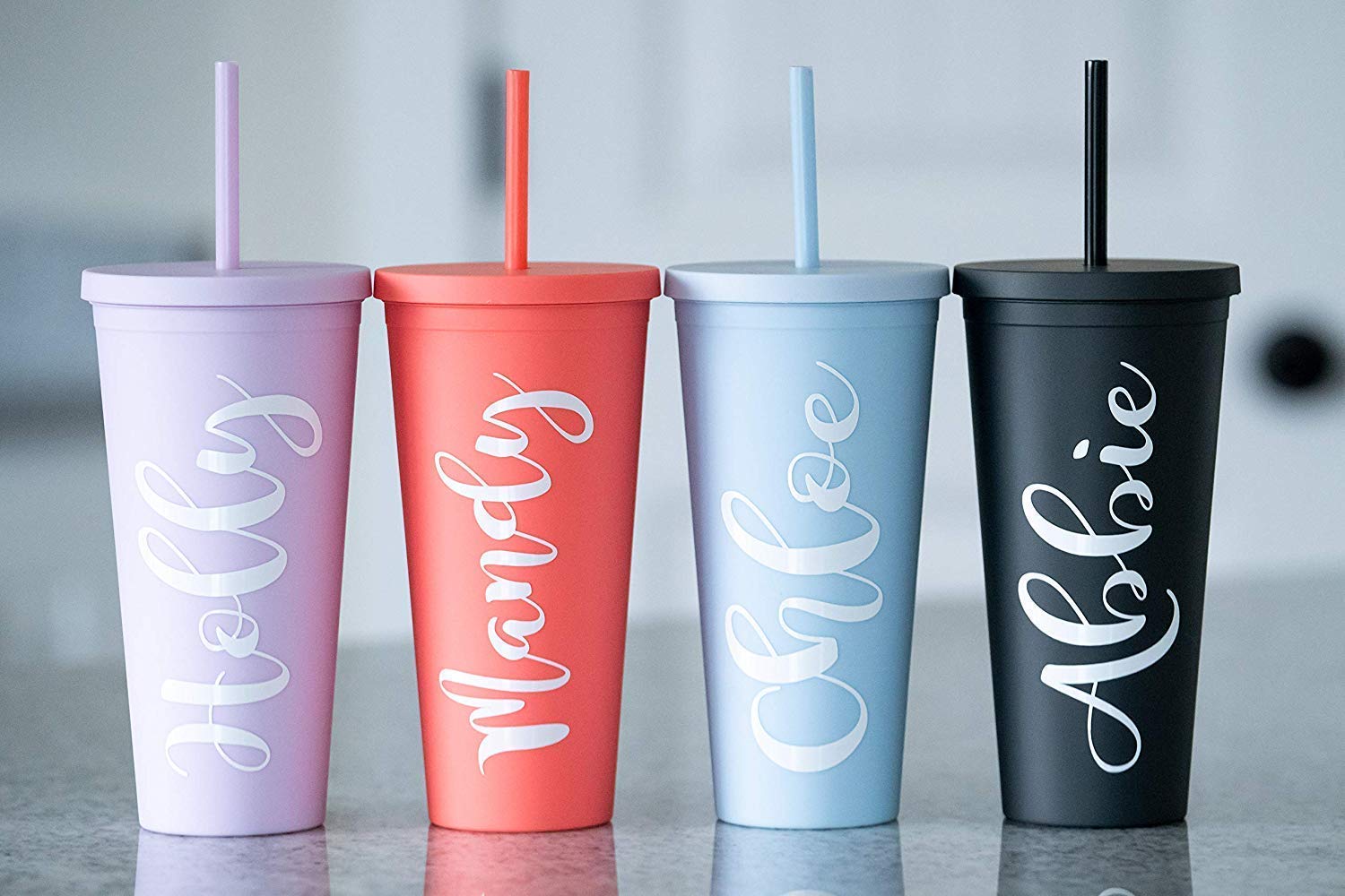 Tumblers with Lids (8 pack) 22oz Colored Acrylic Reusable Cups with Lids and Straws | Double Wall Matte Plastic Bulk Tumblers With FREE Straw Cleaner! Vinyl DIY Gifts