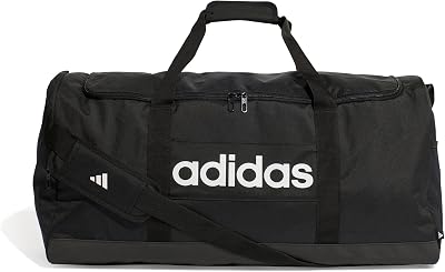 Unisex Essentials Linear Duffel Bag Duffel Bag, Black/Black/White, L