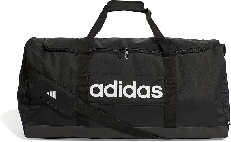 Unisex Essentials Linear Duffel Bag Duffel Bag, Black/Black/White, L