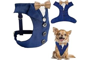 AVERYDAY XS Pet Tuxedo Harness, Wedding Costume Outfit for Small Dogs, Slim Cats and Tiny Pets with 8.3" Neck, 13-14.6" Chest, 10" Max Head Girth, Formal Suit Costume for Mini Breeds