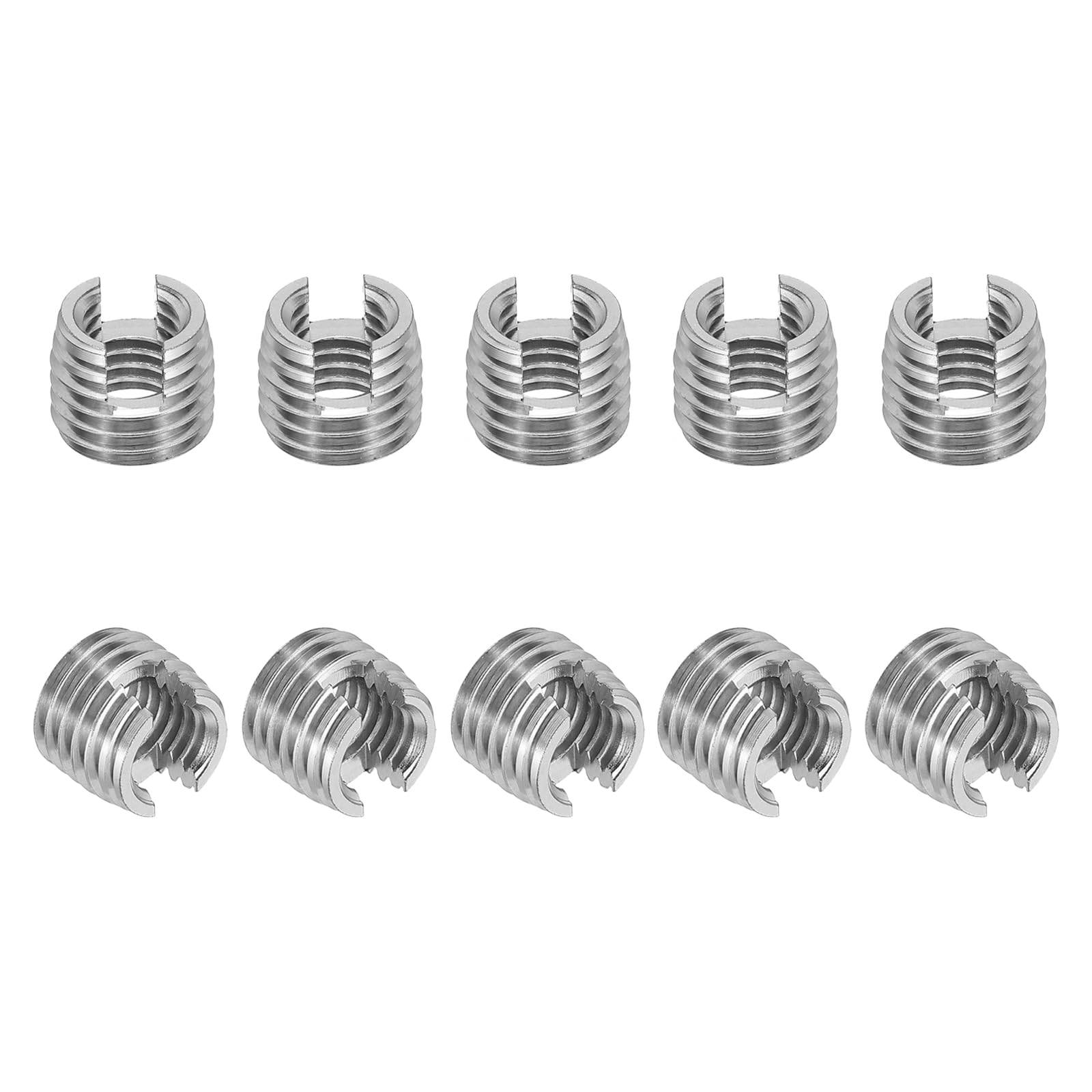 PATIKIL Self-Tapping Threaded Inserts, 10 Pcs M8 x M12 x 10mm 303 Stainless Steel Thread Adapter Reducer Slotted Screw Repair Inserts Nuts Sleeve