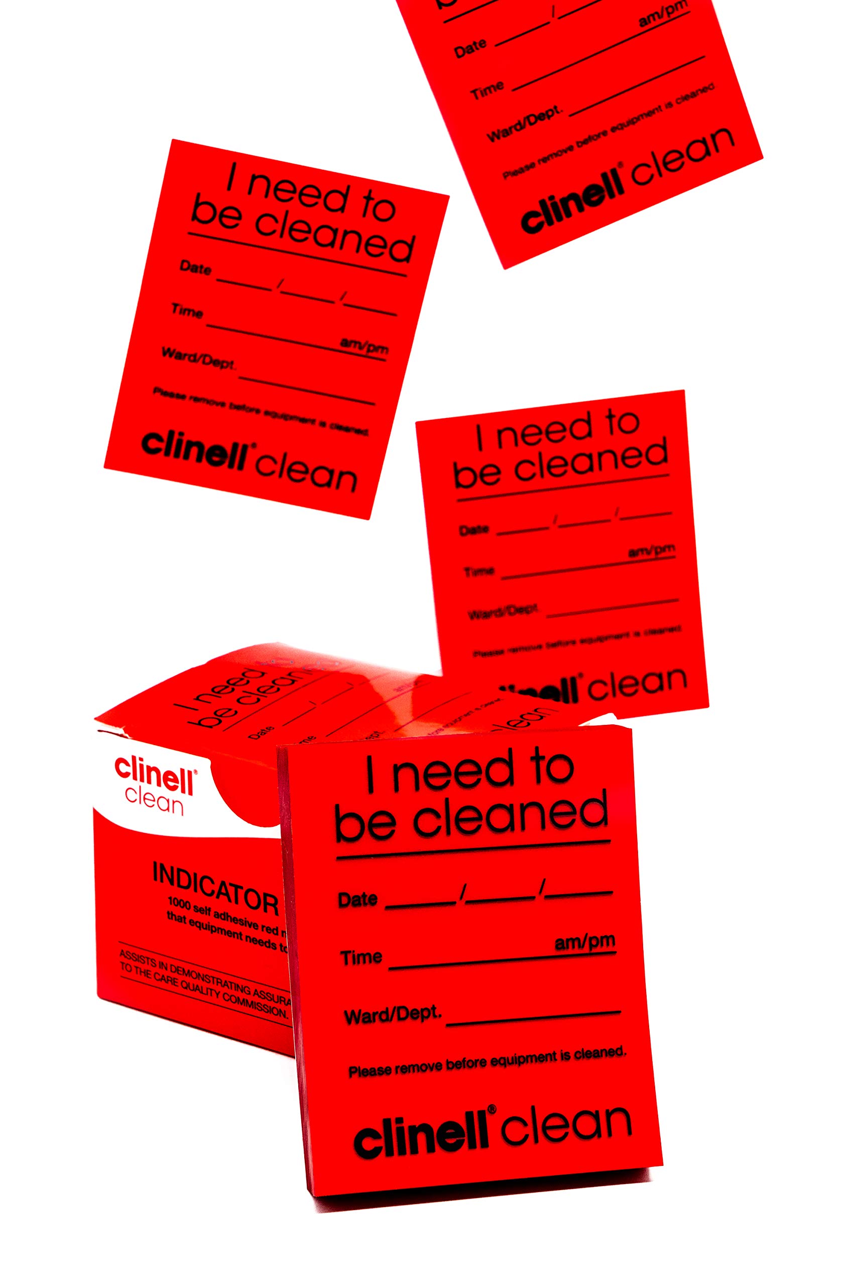 Clinell Indicator Notes - Sanitation Procedure Indicator Notes, Easy to Read - Pack of 4 Pads - 250 Notes per Pad (1000 Notes) - Red I Need to be Cleaned Notes