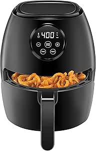 CHEFMAN Small Air Fryer Healthy Cooking, 3.6 Qt, User Friendly, Nonstick, Digital Touch Screen, Dishwasher Safe Basket, w/ 60 Minute Timer &amp; Auto Shutoff, Matte Black, Cookbook Included