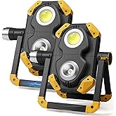2 Pack 2500LM Magnetic Rechargeable Work Light, LED Work Light Rechargeable with 360° Rotation Stand & Foldable Design, 5 Lighting Modes Magnetic Flashlight for Car Repairing Camping Emergency