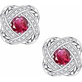 SMILEST Knot Birthstone Stud Earrings for Women Mom, Sparkle Round Cut Birthstone Earrings 925 Sterling Silver Jewelry for Women Birthday Gifts for Mom Wife