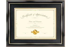Hodeframe 8.5x11 Certificate Frame - Classic Black Color Frame - Displays Diploma 8.5x11 Inch with Mat - 11x14 Inch Without Mat - For Document/Photo(Double Mat - Black with Gold Rim, FBA-CF104Black
