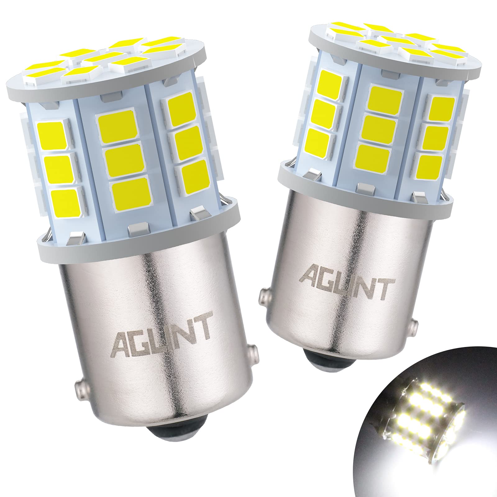 AGLINT 1156 P21W LED Bulb 382 Ba15s 33SMD 12V 24V Replacement for RV Interior Light Car LED Backup Reverse Light Position Tail Turn Signal DRL Daytime Running Lights 6500K White