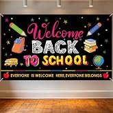 Neyeidru Back to School Backdrop Banner for First Day of School Decoration | Welcome, Photo Booth Background, Classroom, Teacher Office, Party Supplies