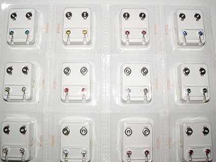 24 Ohrstecker (12 Paar) Erstohrstecker Stahl mit 12 Farben
