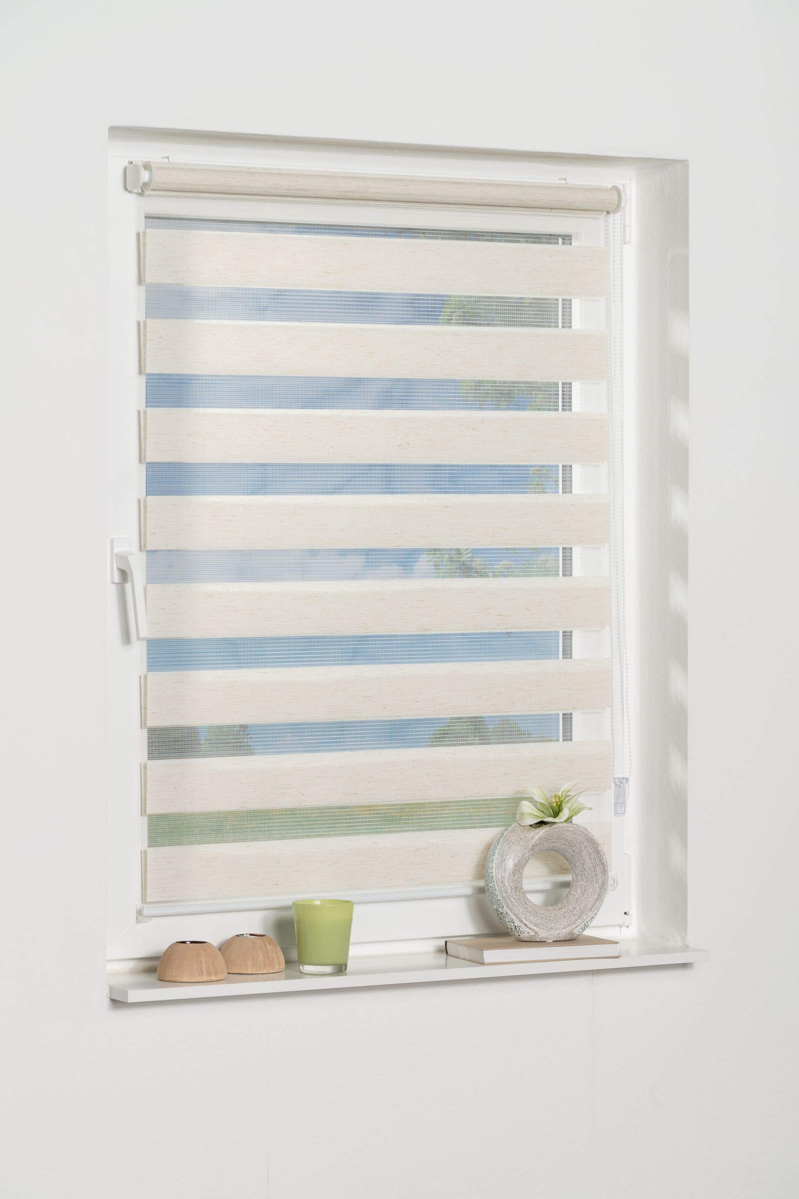 K-home Madrid Double Roller Blind No Drilling Required, Polyester, beige, 55 x 150 cm