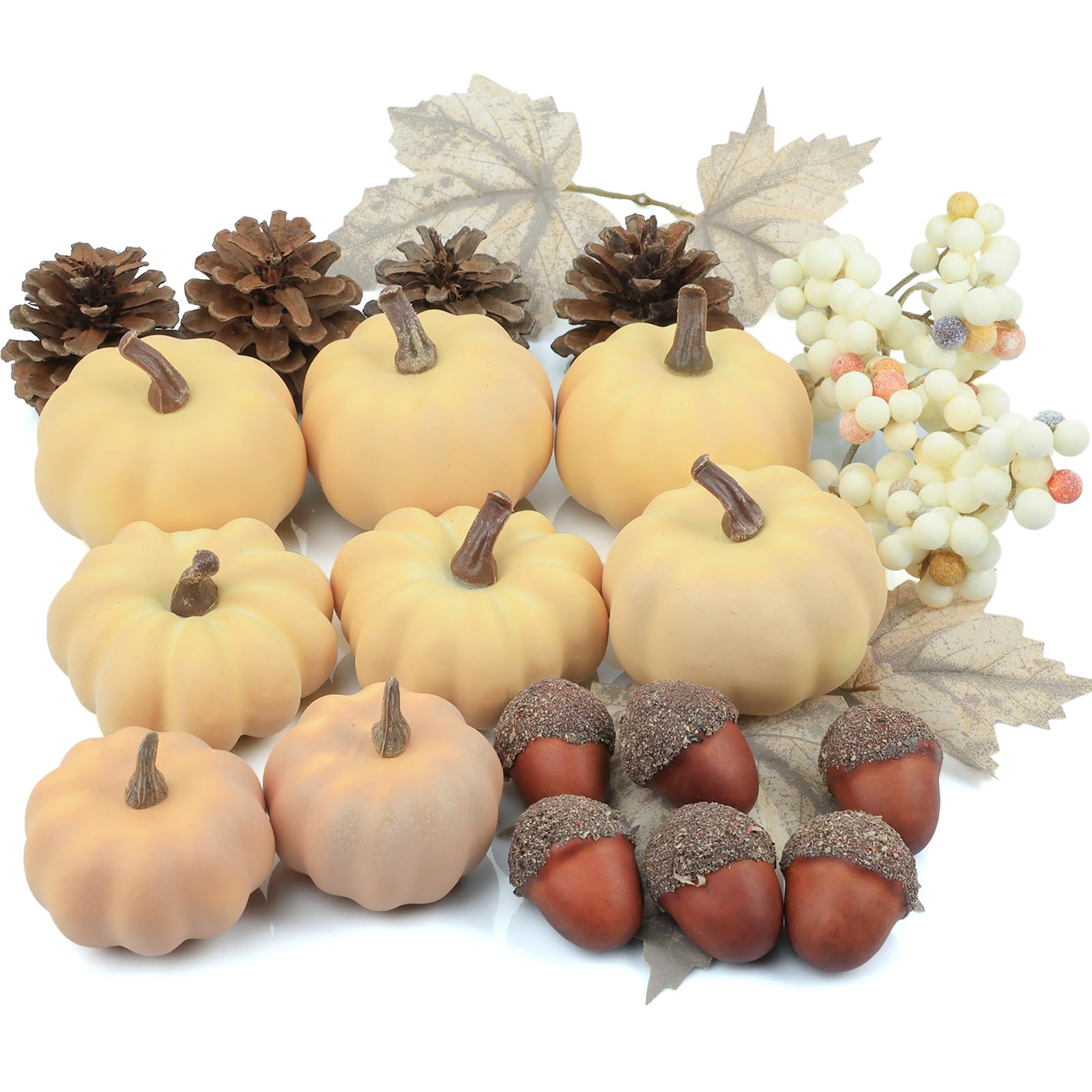 Photo 1 of Artgar Fake Foam Pumpkin - Fall Decor - 24 PCS Pumpkin Decor Set with Acorns Pinecones Maple Leaves Berries for Halloween Thanksgiving Fall Harvest Home Decor DIY Crafts Table Centerpieces