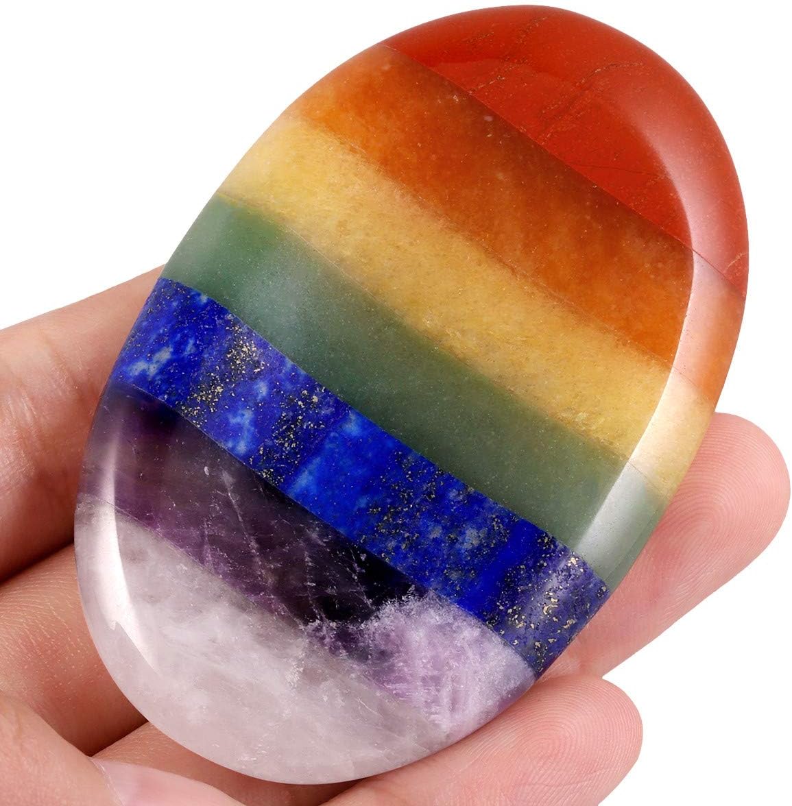 mookaitedecor 2.55"/6.5cm 7 Chakra Natural Thumb Worry Stone for Anxiety Crystal Healing Massage Oval Shape Polished Pocket Palm Stone for Reiki Balancing Yoga Meditation - Image 3
