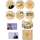 HSSPIRITZ The Office TV Show Merchandise,6 PCS Cork Coasters for Drinks,Funny Set with Coasters Holder,The Office TV Fans Clean Dirty Dishwasher Magnet,Refrigerator Sign Kitchen Decor Gifts